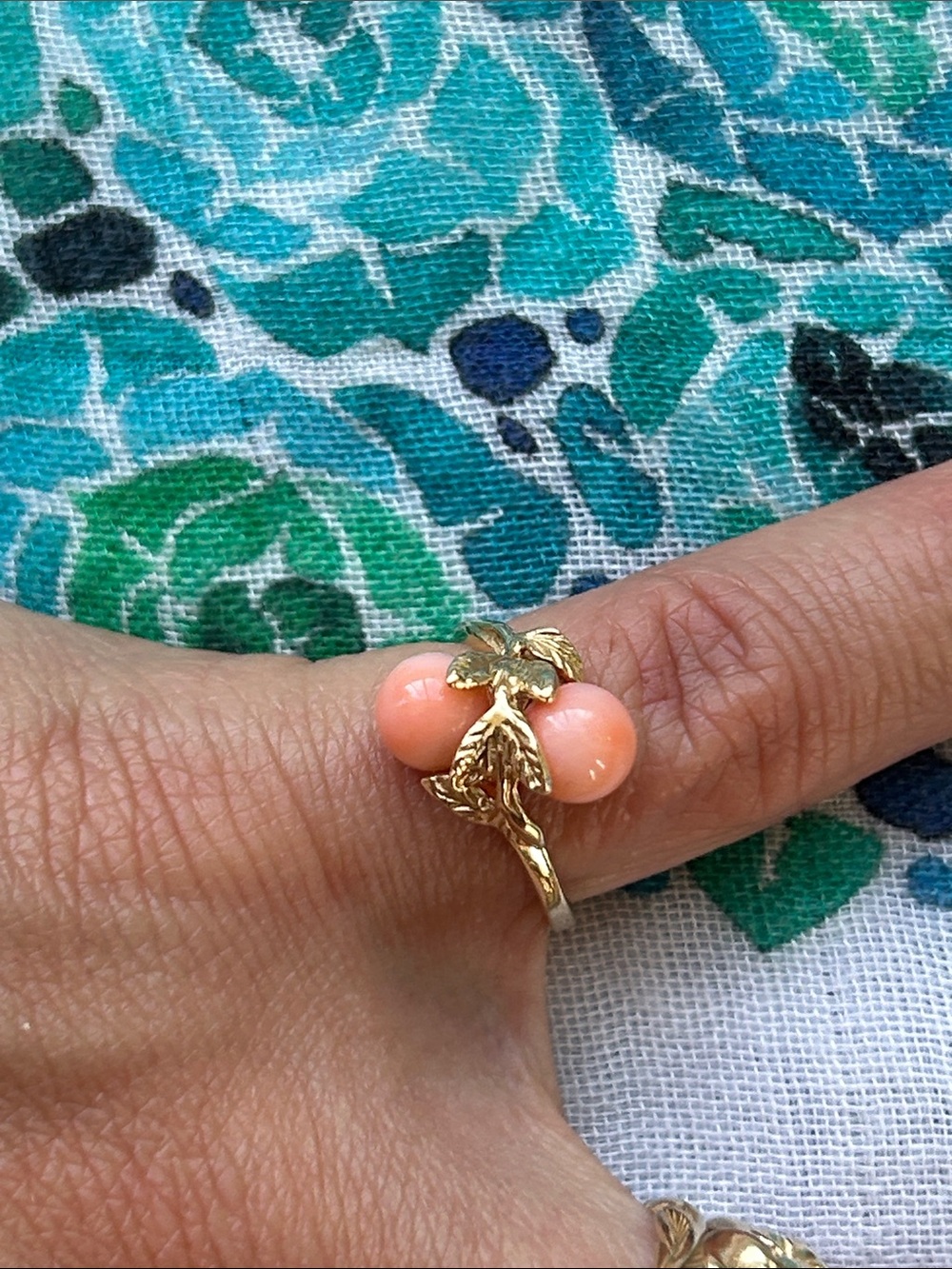 14k Gold Leaf pink Coral Ring and bonus necklace included - sultan Na Hoku